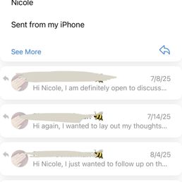Reached out days when she posted professional page.  Assumed if able to market business, she was able to respond to existing clients.
