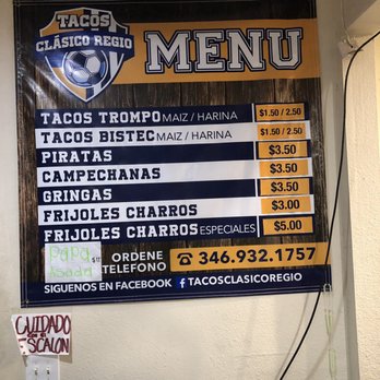Tacos Clásico Regio - Menu - Mexican Near Me - Houston, Texas Tacos Clásico Regio - Menu - Mexican Near Me - Houston, Texas