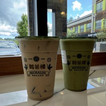 Hechalou Tea House & Jelly - House milk tea with sesame and almond jelly Matcha latte with matcha jelly - Bubble Tea Near Me - Beaverton, Oregon