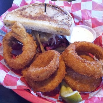 Bones Roadhouse - Pastrami sandwich with onion rings. - American Near Me - Placerville, California