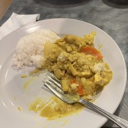 Little Asia Cuisine - YELLOW CURRY  chicken thigh, potato, carrots, chili paste and coconut milk, potato, diced onion, basil leaf, comes with 2 scoops of rice