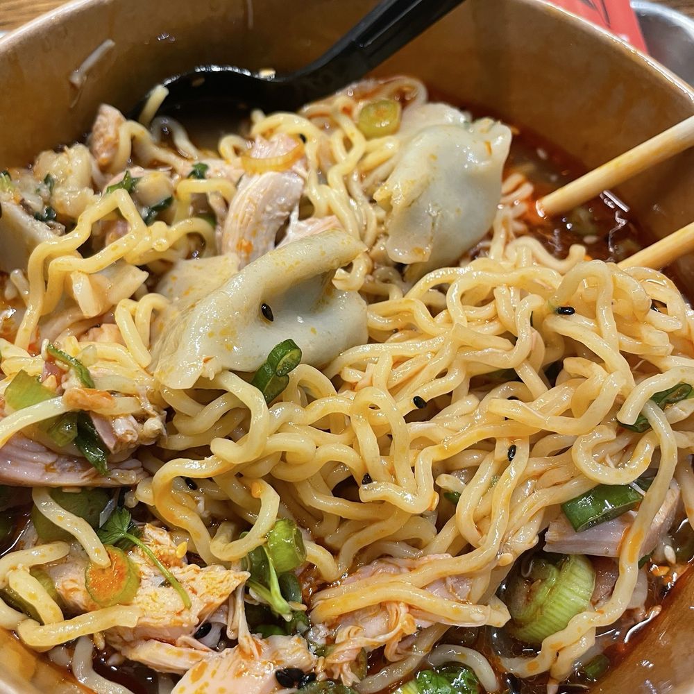 Ramen: shoyu, chicken, cabbage, and veggie dumplings Ramen: shoyu, chicken, cabbage, and veggie dumplings