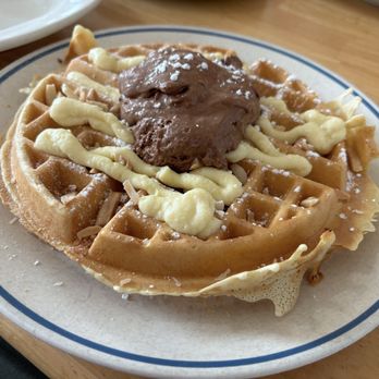 Sarah's On Main - Almond joy waffle - Breakfast & Brunch Near Me - Portland, Connecticut Sarah's On Main - Almond joy waffle - Breakfast & Brunch Near Me - Portland, Connecticut