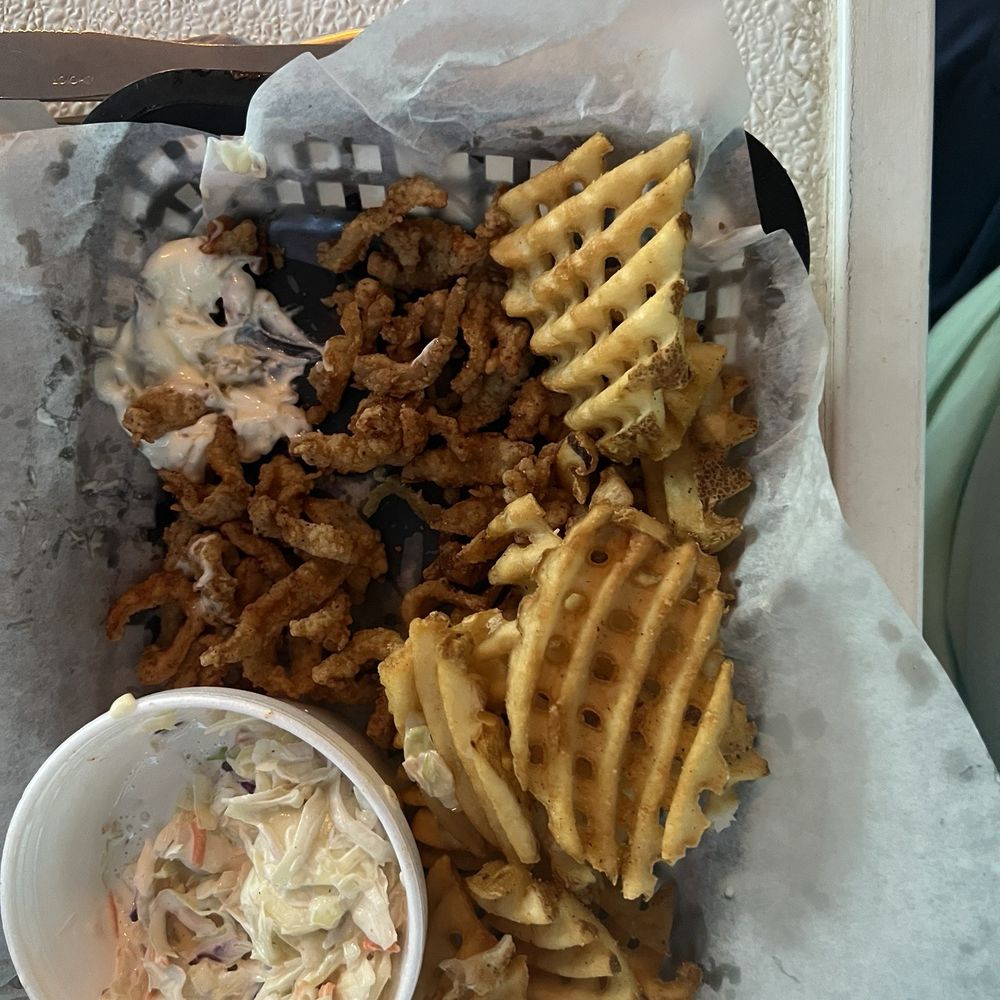 Dockside Dave's - Fried clam strips, waffle fries and coleslaw - Seafood Near Me - Madeira Beach, Florida Dockside Dave's - Fried clam strips, waffle fries and coleslaw - Seafood Near Me - Madeira Beach, Florida