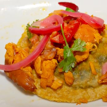 Chaak Kitchen - Pollo Pibil Panuchos / cherrywood smoked chicken - Cocktail Bars Near Me - Tustin, California Chaak Kitchen - Pollo Pibil Panuchos / cherrywood smoked chicken - Cocktail Bars Near Me - Tustin, California