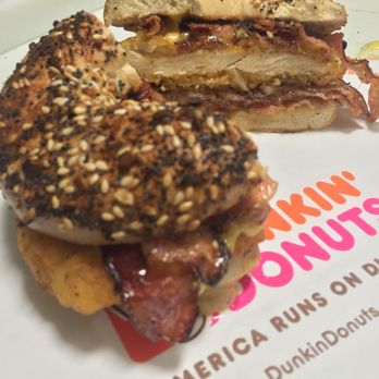 Dunkin' -  a bagel sandwich with bacon and cheese - Donuts Near Me - Patchogue, New York