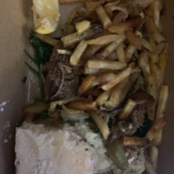 Fire & Oak - Meat and fries over crab, potatoes and veggies. - New American Near Me - Montvale, New Jersey