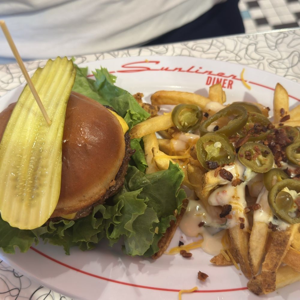 Sunliner Diner - Hamburger with cheese fries - Diners Near Me - Orange Beach, Alabama Sunliner Diner - Hamburger with cheese fries - Diners Near Me - Orange Beach, Alabama