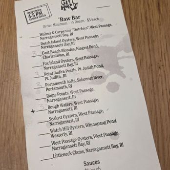 Gift Horse - Raw Bar menu (July 2025) - Seafood Near Me - Providence, Rhode Island