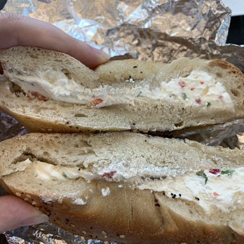 Steven’s Cafe - Everything bagel with vegan veggie cream cheese - Breakfast & Brunch Near Me - Weehawken, New Jersey