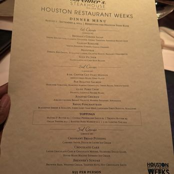 Brenner's on the Bayou - HRW 2024 Dinner Menu - Steakhouses Near Me - Houston, Texas