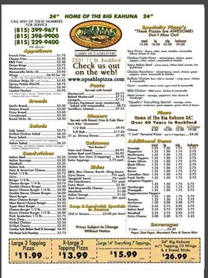 Menu photo 2 Opsahl's Tavern & Pizza Rockford, IL Menu photo 2 Opsahl's Tavern & Pizza Rockford, IL