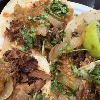 Taqueria De Anda - Adobada tacos with grilled onions and red salsa Salsa has a nice kick to it. - Mexican Near Me - Mission Viejo, California Taqueria De Anda - Adobada tacos with grilled onions and red salsa Salsa has a nice kick to it. - Mexican Near Me - Mission Viejo, California