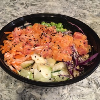 Kung Fu Tea - Poke bowl with spicy salmon, spicy tuna, cucumber, carrots, purple cabbage, edamame, sesame, yum yum sauce, and poke sauce. - Coffee & Tea Near Me - High Point, North Carolina Kung Fu Tea - Poke bowl with spicy salmon, spicy tuna, cucumber, carrots, purple cabbage, edamame, sesame, yum yum sauce, and poke sauce. - Coffee & Tea Near Me - High Point, North Carolina