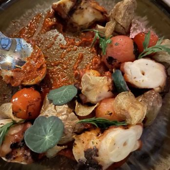 Jaja - Grilled Spanish octopus - Nutella romesco, blistered tomatoes, and fingerling potatoes - Cocktail Bars Near Me - Cleveland, Ohio