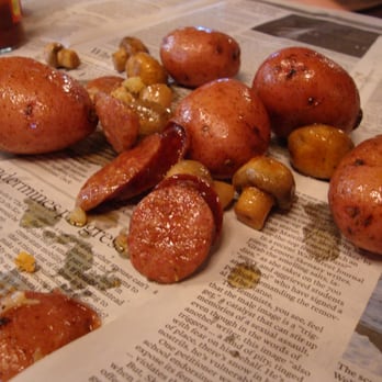 NoNo's Cafe - Potatoes, Mushrooms, Sausages included in the Crawfish Boil. March 29th 2014 - NoNo's Café. - Southern Near Me - Littleton, Colorado NoNo's Cafe - Potatoes, Mushrooms, Sausages included in the Crawfish Boil. March 29th 2014 - NoNo's Café. - Southern Near Me - Littleton, Colorado