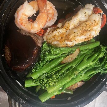 Sailor Jack's - Surf 'N Turf to go! Absolutely delicious! Two shrimp, lobster tail, steak, broccoli and green beans. - Seafood Near Me - Benicia, California
