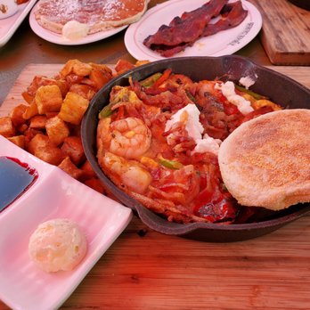 Breakfast Republic - Shrimp & Ricotta Frittata w/English muffins (raspberry jam was sooo good), a side of Jurassic Pork (marinated in brown sugar & paprika) - Breakfast & Brunch Near Me - Costa Mesa, California Breakfast Republic - Shrimp & Ricotta Frittata w/English muffins (raspberry jam was sooo good), a side of Jurassic Pork (marinated in brown sugar & paprika) - Breakfast & Brunch Near Me - Costa Mesa, California
