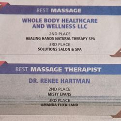 Whole Body HealthCare And Wellness - WINNER for Best of Kokomo - 1st place in BOTH Massage Clinic and Massage Therapist