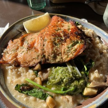 The Watershed Cafe - Pesto risotto bowl with Salmon. - Comfort Food Near Me - Osceola, Wisconsin