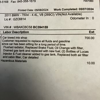 International Motor Works - Invoice. - Auto Repair Near Me - Blauvelt, New York International Motor Works - Invoice. - Auto Repair Near Me - Blauvelt, New York