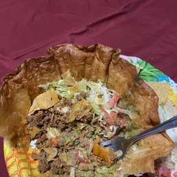 Burnt taco salad! I could only eat half! Owner refunded to fix the problem.