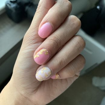 Glamorous Salon - Custom pink dip with gold flakes - Nail Salons Near Me - Walnut Creek, California