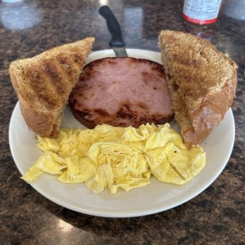 Downtown Diner - 2 eggs scrambled with Ham and toast - Diners Near Me - Augusta, Maine