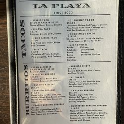 La Playa in Harbor - Menu