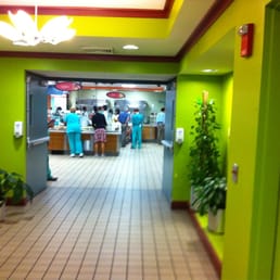 a view of the cafeteria from the hallway