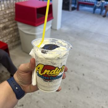 Andy's Frozen Custard - Vanilla custard with brownie pieces and hot fudge. - Desserts Near Me - Odessa, Florida