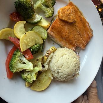 Sisters Saloon & Ranch Grill - Seared Steelhead with mashed potatoes and fresh veggies! - American Near Me - Sisters, Oregon Sisters Saloon & Ranch Grill - Seared Steelhead with mashed potatoes and fresh veggies! - American Near Me - Sisters, Oregon