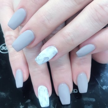 Best Nails & Spa - Matte #36 coffin with marble accent nail - Nail Salons Near Me - Long Beach, California