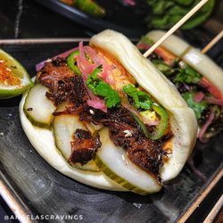 Savanna Lounge - - Short Rib Bao Buns: spicy mayo, pickled cucumber, pickled red onion, cilantro, Serrano peppers