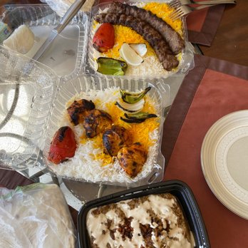 Sadaf Restaurant - Beef koobideh(top), Juicy Chicken(middle) too dry, Eggplant delights (our favorite) - Persian/Iranian Near Me - Thousand Oaks, California Sadaf Restaurant - Beef koobideh(top), Juicy Chicken(middle) too dry, Eggplant delights (our favorite) - Persian/Iranian Near Me - Thousand Oaks, California