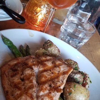 Stone Turtle - Salmon with asparagus and horse radish yukons w/ a sweet sherry glaze. - New American Near Me - St. Louis, Missouri Stone Turtle - Salmon with asparagus and horse radish yukons w/ a sweet sherry glaze. - New American Near Me - St. Louis, Missouri