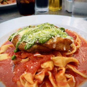 Il Posto Trattoria - Crispy outside, juicy inside -- chicken parm with a pesto twist - Italian Near Me - Napa, California
