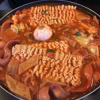 Luv Dduk - Army Soup (Large) I added the egg in the middle for $2 - Korean Near Me - Cerritos, California