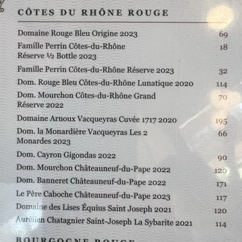 Bistro Mistral - Partial Red Wine selections - French Near Me - Bellaire, Texas