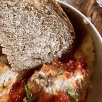 Hickory & Ash - Meatball on polenta and bread - Steakhouses Near Me - Broomfield, Colorado Hickory & Ash - Meatball on polenta and bread - Steakhouses Near Me - Broomfield, Colorado