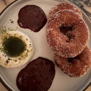 Funke - Donuts with cherry marmalade and pistachio crema. - Italian Near Me - Beverly Hills, California Funke - Donuts with cherry marmalade and pistachio crema. - Italian Near Me - Beverly Hills, California