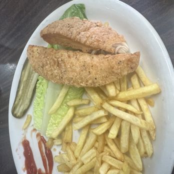Coffee and Restaurant - Chicken strips and fries, the order came with four strips, but I ate two before I took the photo - Coffee & Tea Near Me - Truckee, California