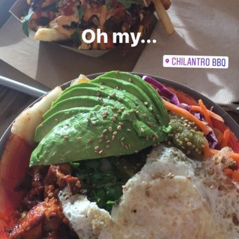 Chi'Lantro - Spicy chicken rice bowl with avocado and spicy pork kimchi fries! Sooo good!!! - Asian Fusion Near Me - Austin, Texas Chi'Lantro - Spicy chicken rice bowl with avocado and spicy pork kimchi fries! Sooo good!!! - Asian Fusion Near Me - Austin, Texas
