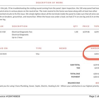 Beacon Plumbing - Seattle - Paperwork from 2 Sons Plumbing, Heating, and Electrical - Plumbing Near Me - Seattle, Washington