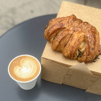 Proof Bakery - May 2024: Cappuccino and Spring Onion & Garlic Croissant - Coffee & Tea Near Me - Los Angeles, California