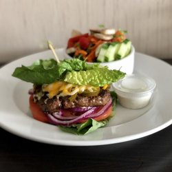 Don Cherry's Sports Grill - Bunless Calgary Flame Burger with salad