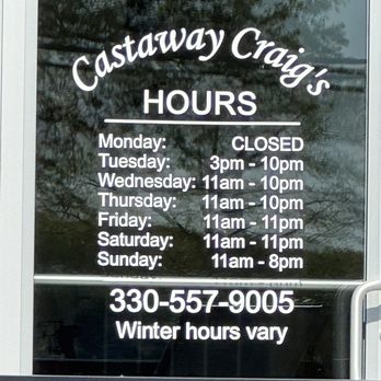 Castaway Craig's - Hours, phone and website - American Near Me - Lake Milton, Ohio Castaway Craig's - Hours, phone and website - American Near Me - Lake Milton, Ohio