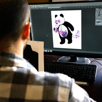 Elosh Clothing Customized Apparel & Screen Print - Chuck is working on the Panda Design on Photoshop - Screen Printing Near Me - Irvine, California Elosh Clothing Customized Apparel & Screen Print - Chuck is working on the Panda Design on Photoshop - Screen Printing Near Me - Irvine, California