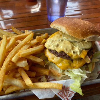 Escape Craft Brewery - Escape Burger with French fries. - Breweries Near Me - Redlands, California
