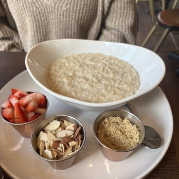 Red Maple - Oatmeal with side of fresh strawberries, sliced almonds & brown sugar - Cafes Near Me - Los Angeles, California Red Maple - Oatmeal with side of fresh strawberries, sliced almonds & brown sugar - Cafes Near Me - Los Angeles, California